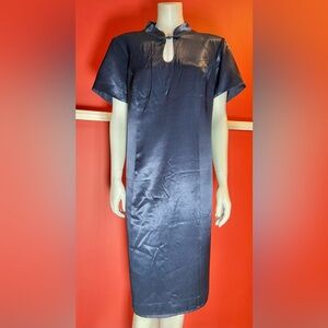 Nu-Mode vintage dark blue satin dress short sleeves